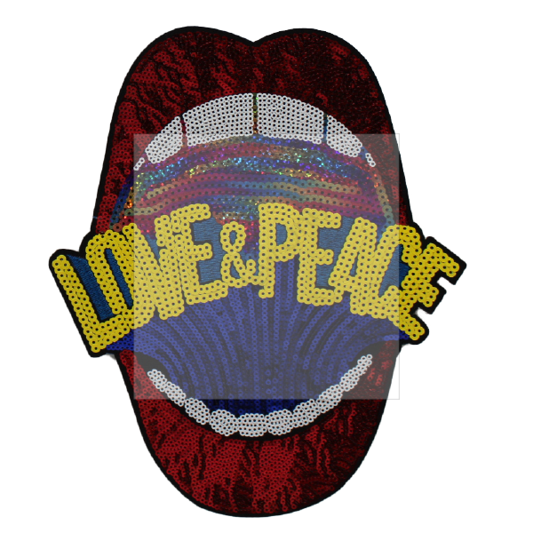 Big Mouth Love and Peace Sequin Red White Yellow Blue