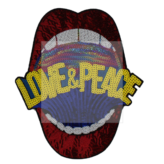 Big Mouth Love and Peace Sequin Red White Yellow Blue