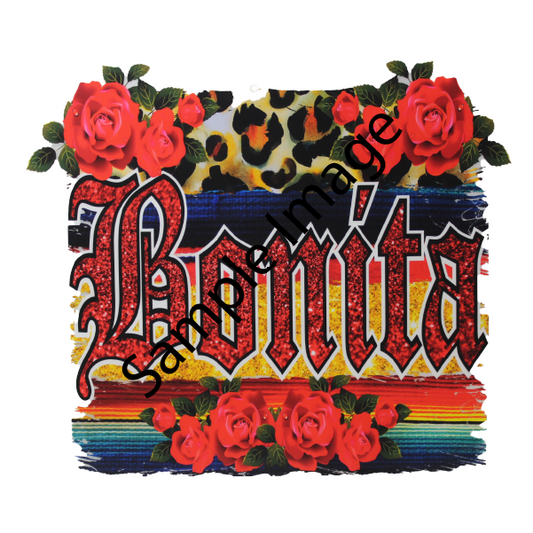 Red Text Bonita with Red Flowers