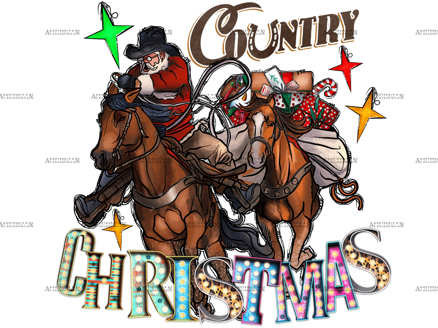 Country Christmas Horses DTF Transfer