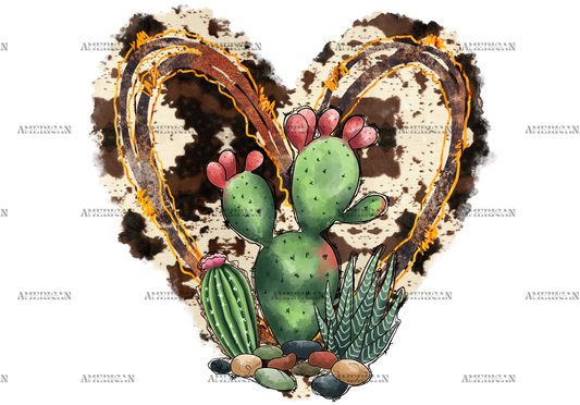 Cowhide And Cactus Heart DTF Transfer