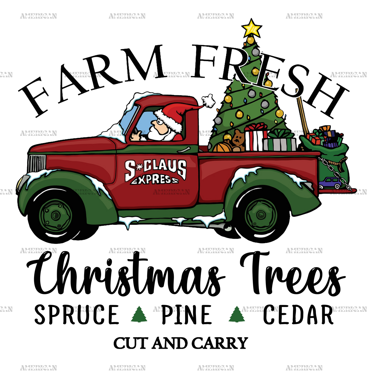 Farm Fresh Christmas Trees Truck-3 DTF Transfer