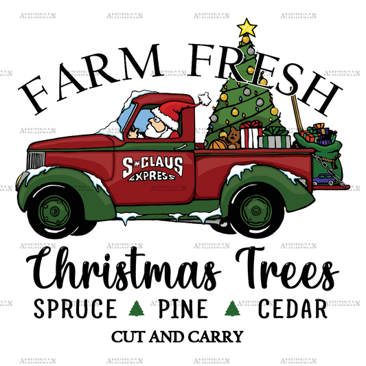 Farm Fresh Christmas Trees Truck-3 DTF Transfer