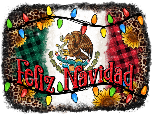 Feliz Navidad Merry Christmas Glitter Mexican Flag DTF Transfer