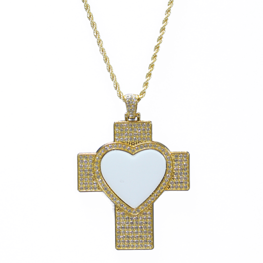 Gold Cross Necklace with Heart Shape Sublimation Surface