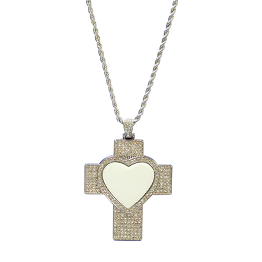 Silver Cross Necklace with Heart Shape Sublimation Surface