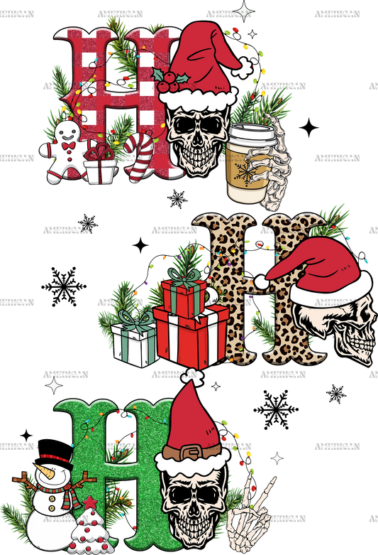 Ho Ho Ho Christmas Skulls DTF Transfer