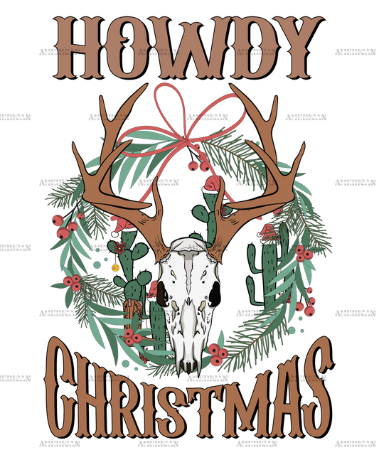 Howdy Christmas Long Horn Skull DTF Transfer