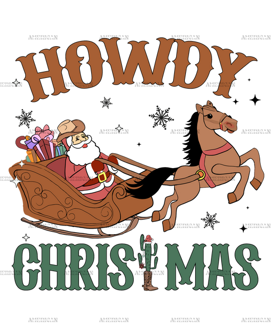 Howdy Christmas Santa Sleigh DTF Transfer