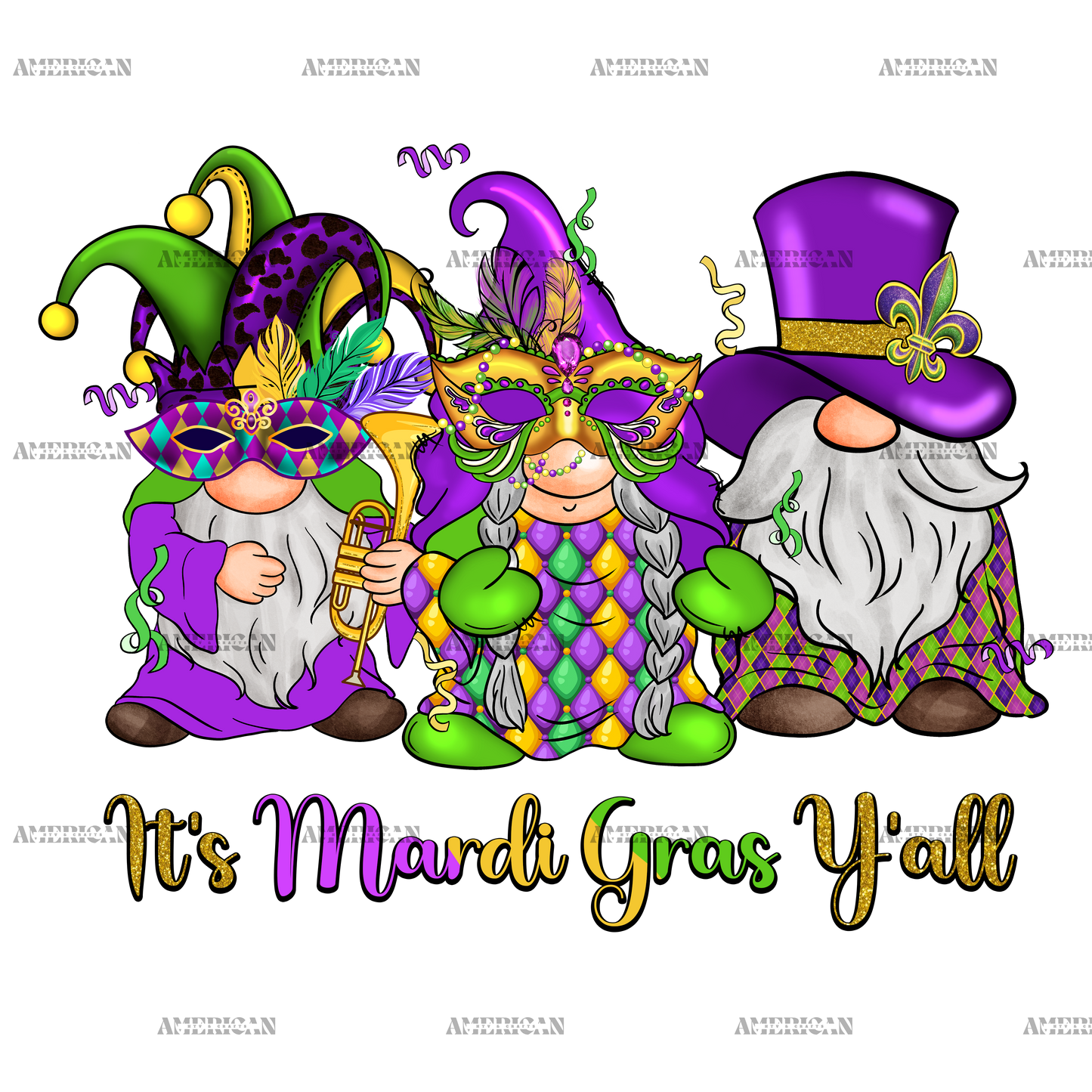 It's Mardi Gras Y'all Gnomies DTF Transfer