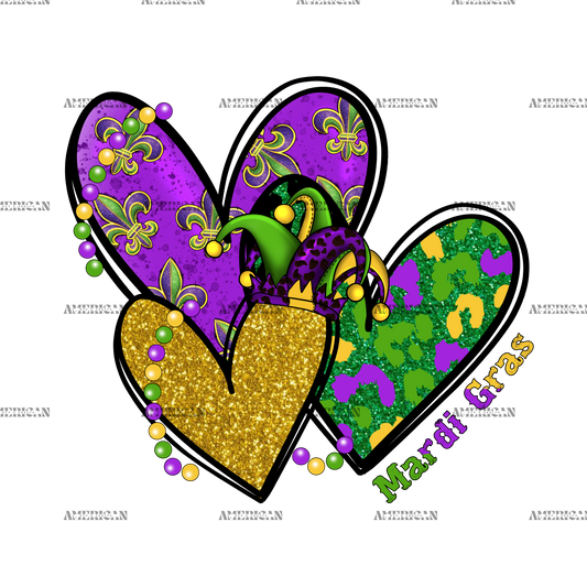 Mardi Gras Hearts DTF Transfer