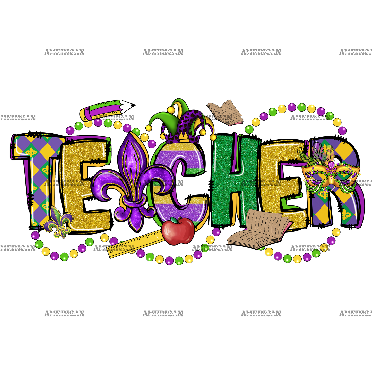 Mardi Gras Teacher DTF Transfer