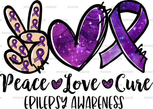 Peace Love Cure Epilepsy Awareness DTF Transfer