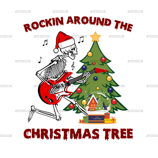 Rockin Around The Christmas Tree Skeleton DTF Transfer