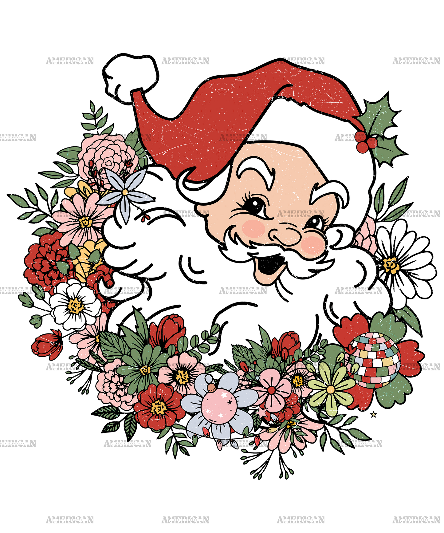 Santa Floral DTF Transfer