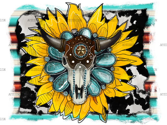 Sunflower Bull Skull DTF Transfer