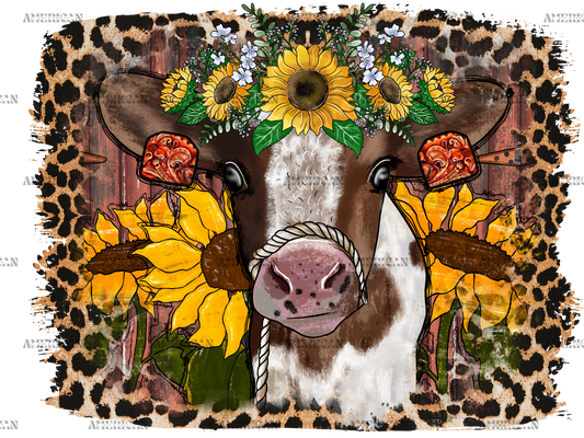 Sunflower Cow Leopard DTF Transfer