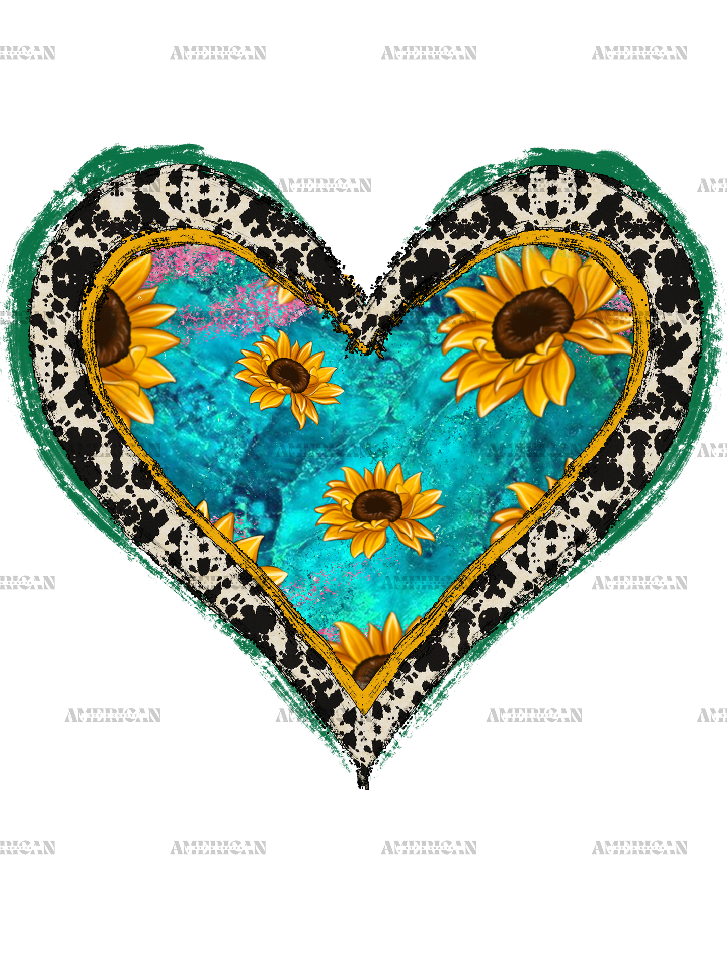 Turqoise Sunflower Heart Cowhide DTF Transfer