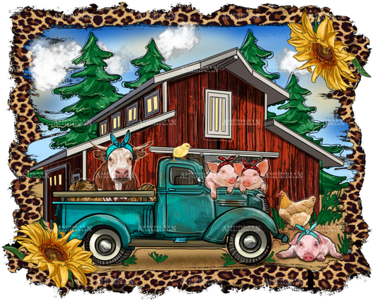 Western Barn With Farm Animals DTF Transfer