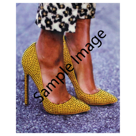 Yellow High Heels With Black Rhinestones Fabric Heat Transfer Patch