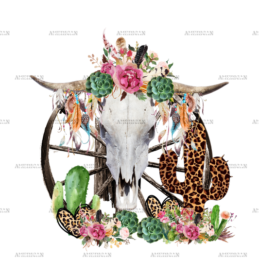 Cow Skull And Cactus DTF Transfer