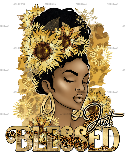 Just Blessed Afro Woman Sunflower Leopard DTF Transfer