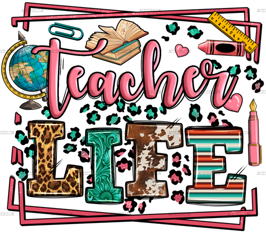 Teacher Life Leopard Frame DTF Transfer