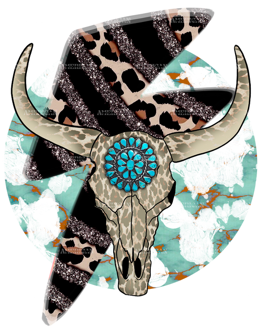 Turquoise Cow Skull DTF Transfer