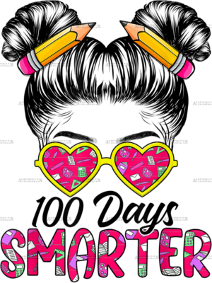 100 Days Smarter Girls Messy Bun Hair DTF Transfer