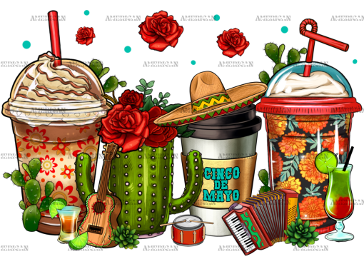 Cinco De Mayo Coffee Cups DTF Transfer