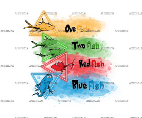 Dr. Seuss Colored Fish DTF Transfer