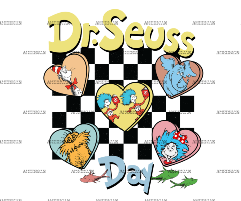Dr. Seuss Day Hearts Checkered-1 DTF Transfer
