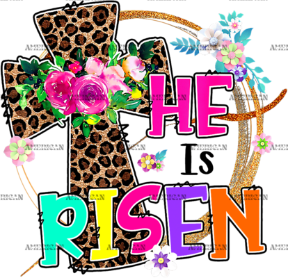 He Is Risen Cross Leopard DTF Transfer