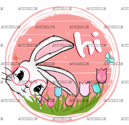 Hi Bunny Circle DTF Transfer