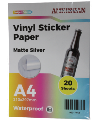A4 Waterproof Matte Silver Vinyl Sticker Paper For Inkjet Printer 20 Sheets
