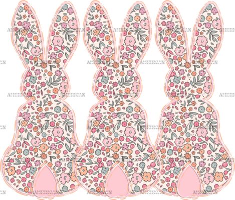 Pastel Floral Bunny Trio DTF Transfer