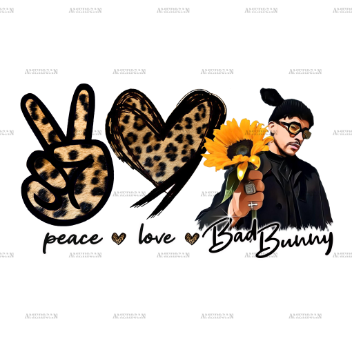 Peace Love Bad Bunny DTF Transfer