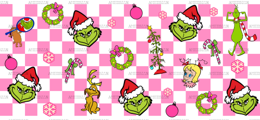 Pink Checkered Grinchmas UV DTF Transfer