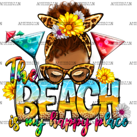 The Beach Is My Happy Place Messy Bun DTF Transfer