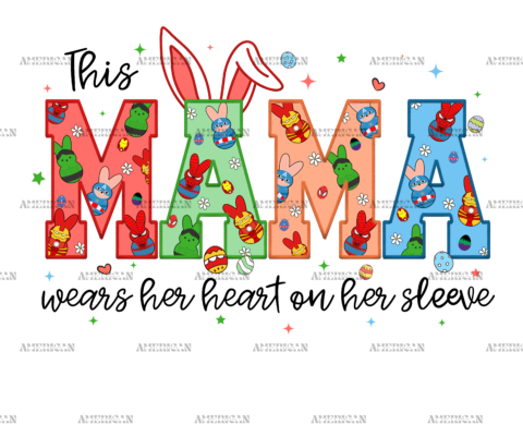 This Mama Wears Her Heart On Her Sleeve-Black DTF Transfer