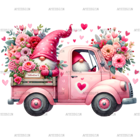 Valentine Gnomie Truck-3 DTF Transfer