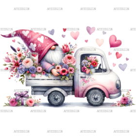Valentine Gnomie Truck-8 DTF Transfer