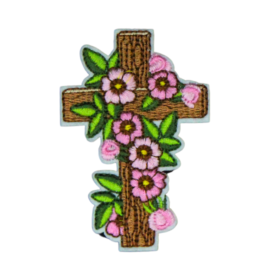 Cross Pink flowers Patch (Small/Embroidery)