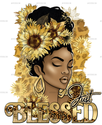 Just Blessed Afro Woman Sunflower Leopard DTF Transfer