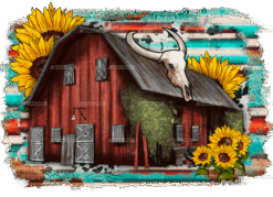 Barn And Sunflowers Cowhide DTF Transfer