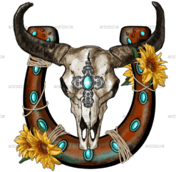 Bull Skull With Horseshoe DTF Transfer