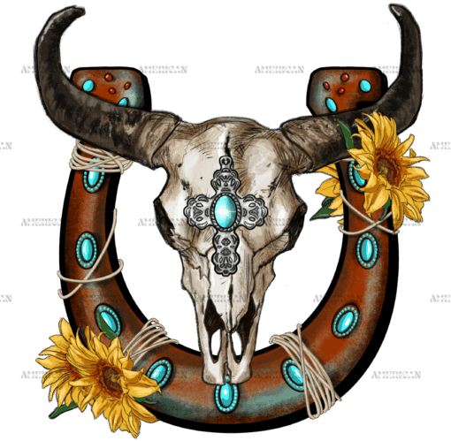 Bull Skull With Horseshoe DTF Transfer