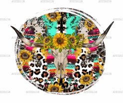 Bull Skull With Sunflowers DTF Transfer