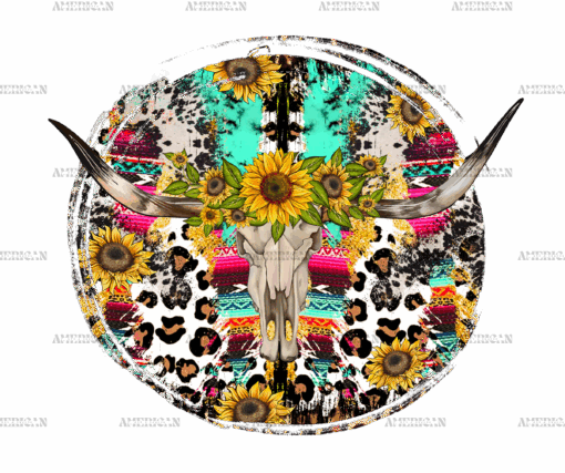 Bull Skull With Sunflowers DTF Transfer