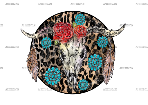 Bull Skull Leopard DTF Transfer